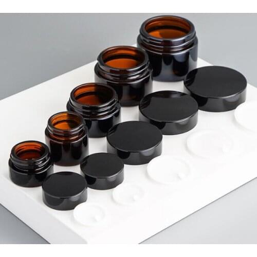 10pcs 5g/10g /20g/30g/50g Glass Amber Brown Cosmetic Face Cream Bottles Lip Balm Sample Container Jar Pot Makeup Store Vials