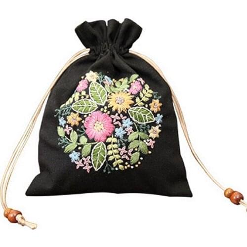 Cotton Linen Pouch Bag Embroidery Kit, Laundry Bag, Nursery Decor, Toy Storage Bag, Bread Bag, Embroidery Gift, 22 x 17 cm (B)