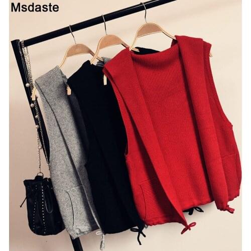 Knitted Sweater Vest Cardigan Shrugs Top Hooded Short Sleeveless Shrug Outerwear Autumn Fall Sweaters Women Casual Female Tops