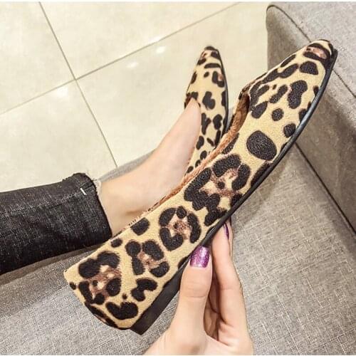 High quality basic leopard print single shoes pointed toe ballet flat flat shoes large size new style female flat shoes fashion