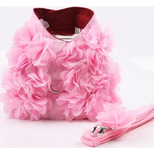 Dog Leash Breathable Stereo Pink Flower Harness Pet Cat Dog Leash Vest Puppy Vest Harness Leashes For Chihuahua York shire