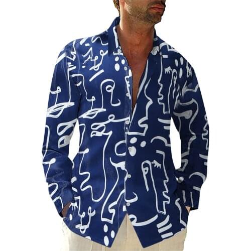 Funny Shirts Male Autumn Oversized Stand-up Collar Cardigan Harajuku Single Breasted Blouses Hawaii Casual Long Sleeve Camicias