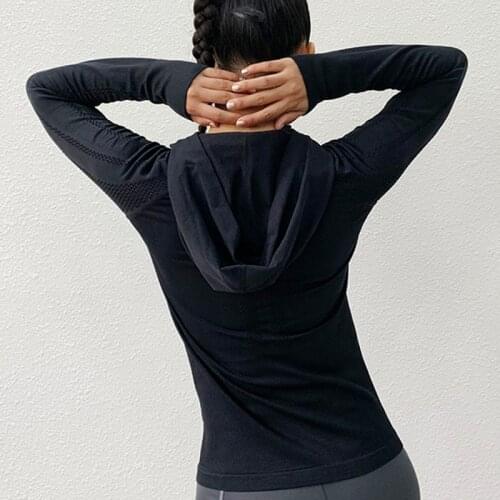 Zhangyunuo Yoga Hooded Top Gym Long Sleeve Shirt Mesh Workout Sport Women High Elastic Fitness Sweater Solid Dry Fit Active Wear