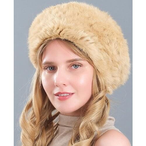 Rabbit Fur Hat Winter for Women Genuine Fur Warm Cap Real Fur Skullies & Beanies Natural Knitting Fur Hats Casual Bonnet Femme