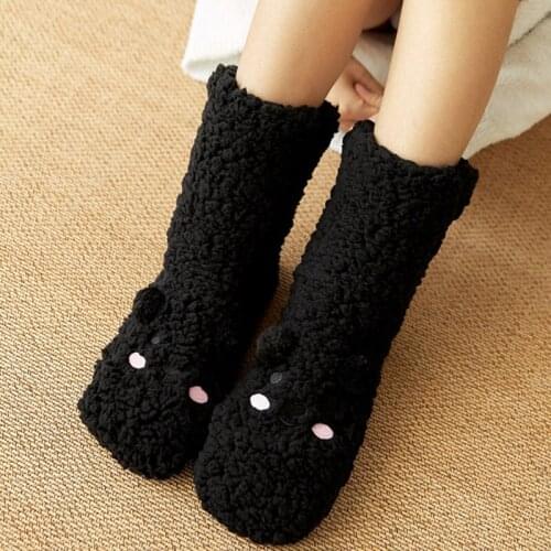 Women Winter Soft Fluffy Plush Scok Slipper Crew Socks Sweet Colorful Cartoon Animal Fuzzy Microfiber Home Sleeping Cozy Socks