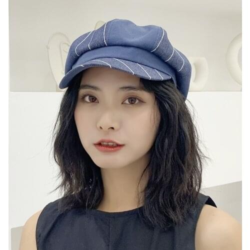 Women Girl Beret Artist Warm Cotton Octagonal Flat Cap Spring Summer Beanie Hat Cap Vintage Beret Hats stripe Cap Hat Woman