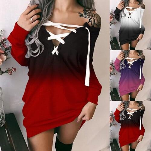 Womens Fashion Casual Prints Off-shoulder Strappy Long Sleeves Sweater Dress Off-shoulder Printed Cold Shoulder Tees Women Tops