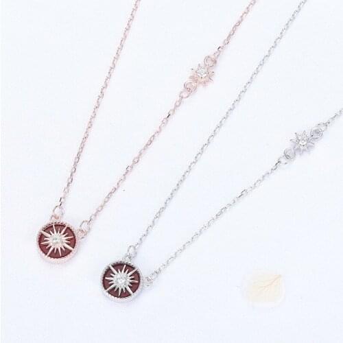 Red agate rainbow sugar Necklace womens S925 silver Korean Sun Pendant fashion collar chain accessories