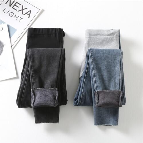Winter Thicken Warm Velvet Denim Maternity Jeans High Waist Adjustable Belly Pants for Pregnant Women Pregnancy Trousers