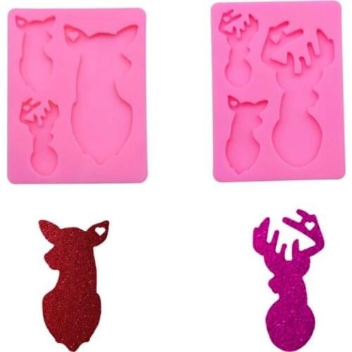 1PC Deer Head Shape Silicone Mould Handmade DIY Craft Making Keychain Tag Pendant Molds Christmas Tree Hanging Ornaments