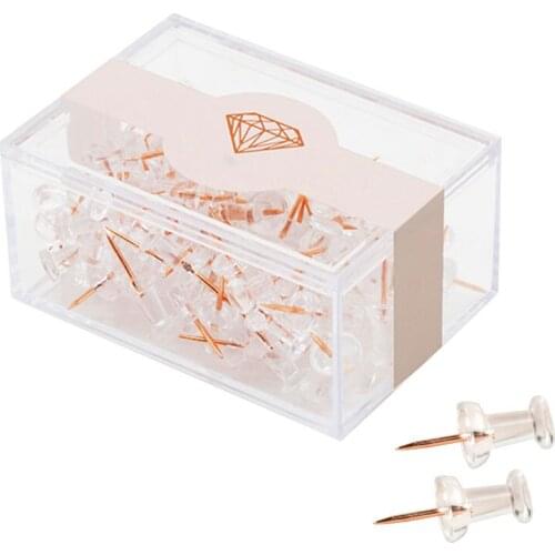 100pcs/box Transparent Rose Gold Push Pins Thumb Thumbtack Board Pins Drawing Photo Wall Studs Office School Supplies