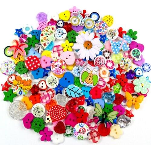 100pcs Beautiful Assorted Wooden Plastic Resin Buttons Flatback Sewing Accessories Embellishments For Cardmaking Scrapbooking