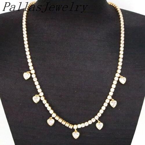 5Pcs, Fashion Crystal Charm Tennis Necklace For Women Dainty Heart Gold 2021 Trend Elegant Statement Jewelry