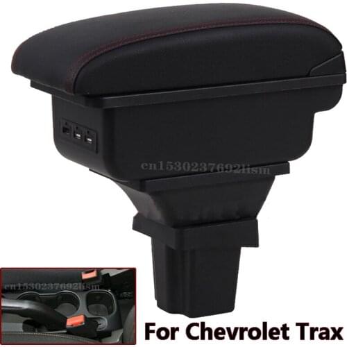 For Chevrolet Trax Tracker accessories car armrest USB storage box leather arm rest center console box hand rest 2014~2019