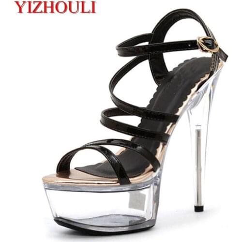 15-17cm high-heeled sandals, sexy stage show transparent stiletto heels, pole dancing shoes