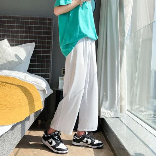 Summer Thin Casual Pants Mens Fashion Multicolor Drawstring Wide-leg Pants Men Streetwear Loose Straight Ice Silk Pants Mens