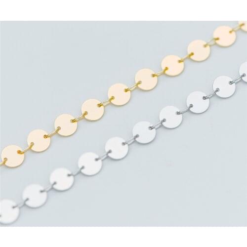 Gold/ Silver tone Round Disc Chains 5mm, Handmade Disk Geometric Chain (#LK-154)/ 1 Meter=3.3 feet