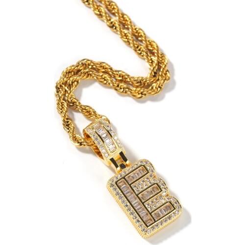 Baguette Letter Custom Necklace Initial Letter Pendant Bling Zircon Cubic Stones Hip Hop Jewelry
