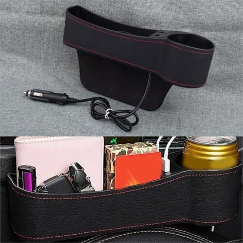 Black Right Side Seat Slit Pocket Crevice Storage Organizer Box Case with 2USB Port