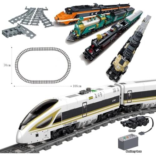 Technical Battery Powered Electric City RC Train Building Blocks Fuxing high-speed Remote Control Rail Train Bricks Children Toy