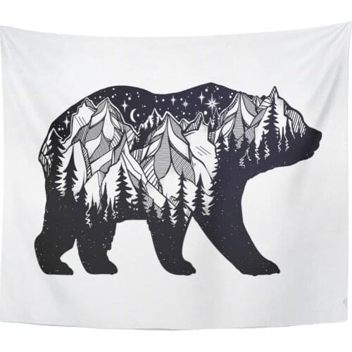 Tapestry Double Exposure Deocrative Bear Nature Pine Forest Cones Mountains Tapestries Wall Hanging for Living Room Bedroom Dorm