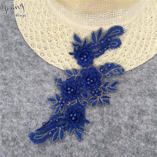 Hot sale Blue ABS pearl Embroidery Lace Collar Applications for Clothes Hat DIY Sewing Lace Neckline Decorate Costume Supplies