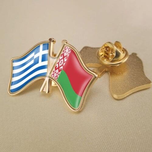 Greece and Belarus Crossed Double Friendship Flags Lapel Pins Brooch Badges