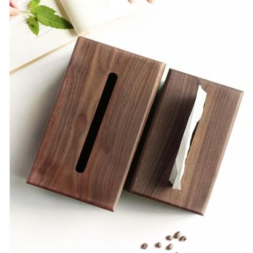 China Traditional Style Natural Black Walnut Wooden Desk Table Storage Removable Tissue Box Hotel Office Resturauts Decoration