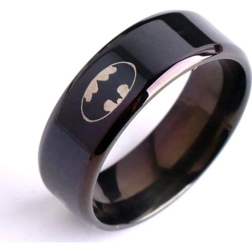 Simple Cool Men Black 8mm Logo Stainless Steel Male Finger Ring Party Fashion Jewelry Ring USA 6-14