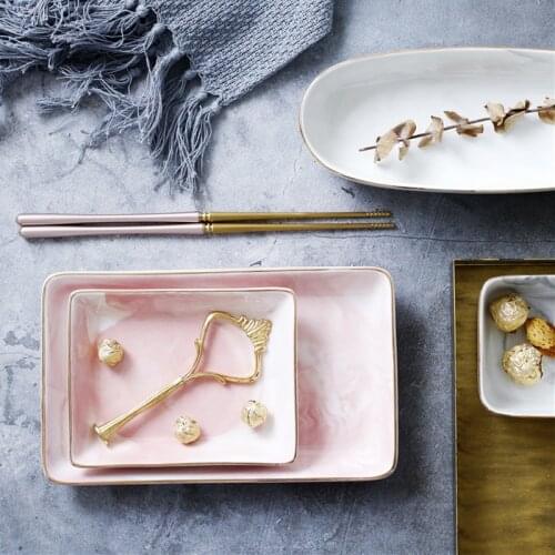 Creative Gold Marble Ceramic Plate Dish Dessert Food Plate Jewelry Ring Necklace Dish Bathroom Vanity Storage Tray Trinket Dish