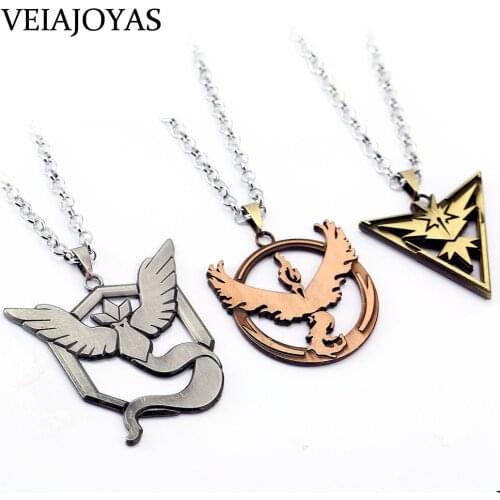 Anime Cool Necklace Valor Mystic Instinct Pendants Necklace 3 Styles Articuno Zapdos Moltres Game Jewelry Chain Necklace Souveni