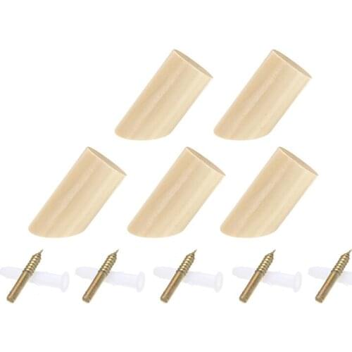 5pcs Natural Wooden Home Solid Wall Mounted Door Hook Peg Hallway Coat Hats Jackets Coats Scarves Hanger Hooks