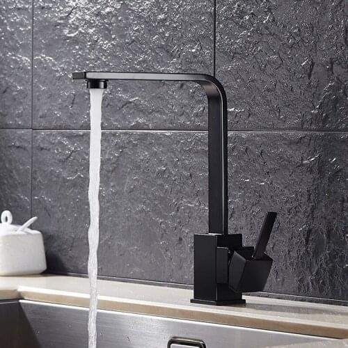 Copper black kitchen faucet Rotatable European sink sink Quartz Black star point Hot and cold water tap