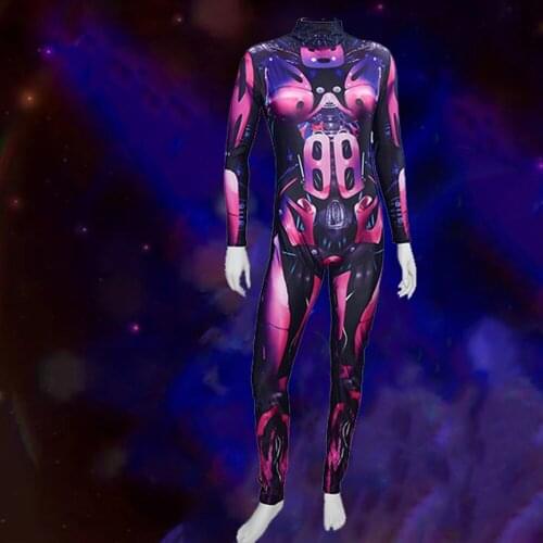 Fashion Steampunk Print Jumpsuits for Women Mechanical Cosplay Costume Elastic Zentai Tight Bodysuits Halloween Party Outfit
