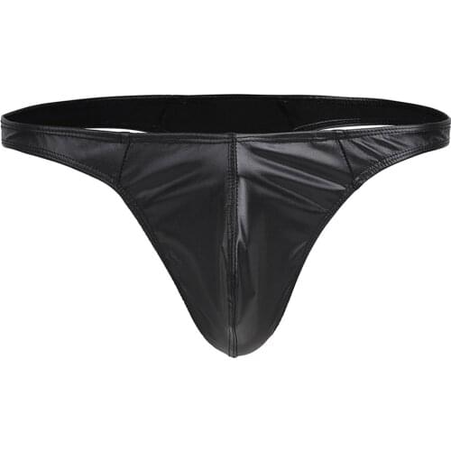 Mens Brief Bikini Faux Leather Sexy Underwear Bodybuilding Male Thong Pouch Underpants Gay Low Waist G-strings S-4XL Panties