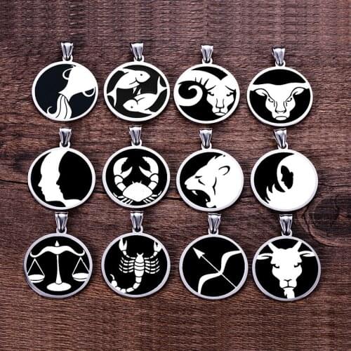 Mens necklace Zodiac sign 12 constellation pendants stainless steel male accessories simple steel necklace chains 2019 wholesale