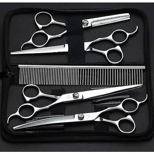 Pet Grooming Scissors Set Cats and Dogs Hair Seam Scissors Up and Down Curved Scissors Sharp Haircut Cutting Tesoura for Groomer