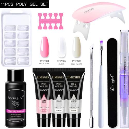 Limegirl 15ml Acrylic Gel Kits Colors French Nail builder Gel Fingertips Quick Building Crystal UV Gel Nail Gel Polish Art Set