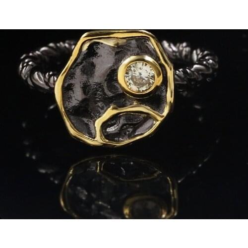 New creative pattern hollow inlaid round crystal two-color ring simple geometric flower earrings ladies silver jewelry