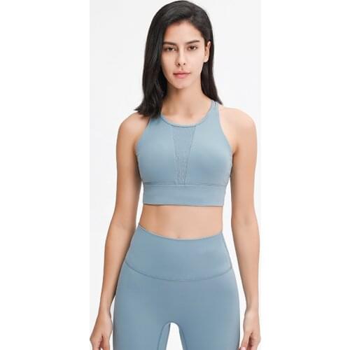 New High Neck Fitness Sport Bra Back Strappy Yoga Bra Top Women Breathable Mesh Gym Sports Bras Push Up Athletic Brassiere Femme