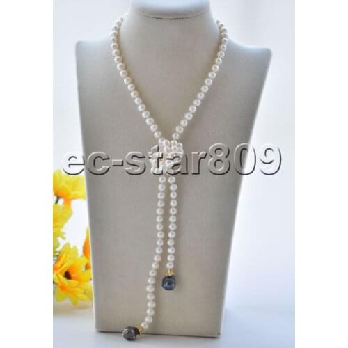 P7351 34" 15mm White Round & Black KESHI Pearl Necklace Choker Women