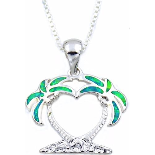 Kiwi Green Opal Island Pendant Necklace with Lab-created Opal