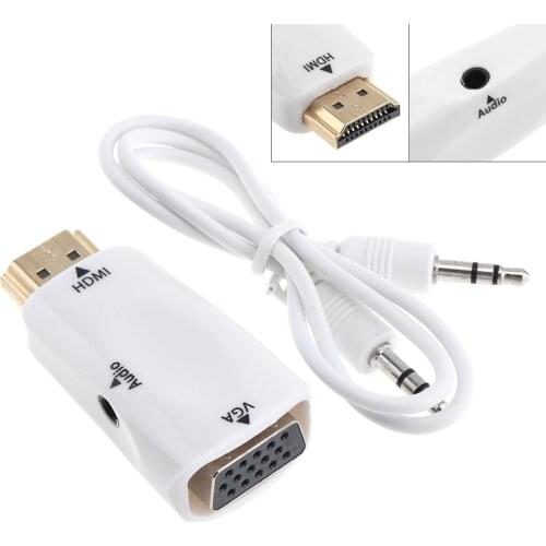 HD White Plastics Portable HD MI to VGA Video Adaptor with AV Audio Cable for PC / Laptop / DVD / PS3