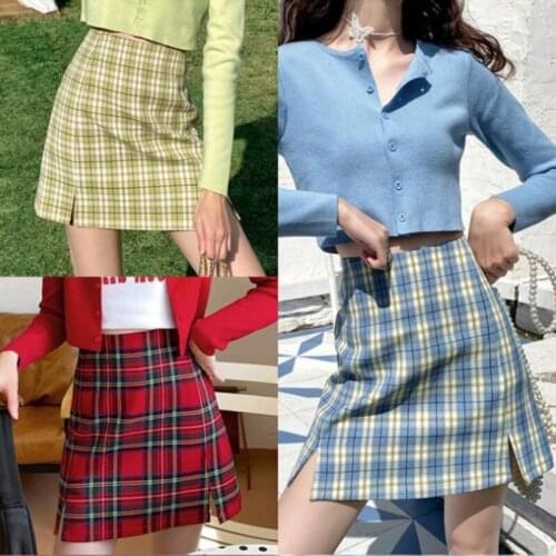 XS-2XL plaid summer womens skirt 2021 Korean version of high waist skirt female cute sweet girl dance mini skirt bag hip skirt