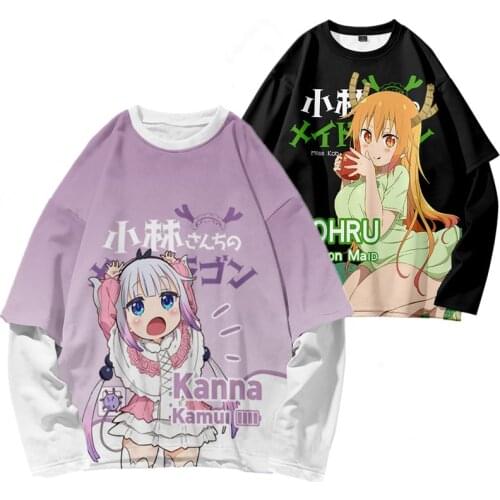 Miss Kobayashis Dragon Maid Kanna Kamui Long Sleeve Hip Hop T Shirt Men Women Harajuku Tshirt False Two Pieces Tee Anime Tops