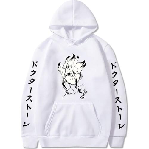 Funny Japanese Anime Dr Stone Ishigami Senkuu Hoodies Fashion Cartoon Black And White Print Clothes Harajuku Women Sweatershirt