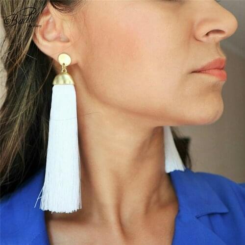 Badu Women White Tassel Earrings Long Fringes Gold Metal Dangle Drop Earring Simplicity Style Party Jewelry Black Friday