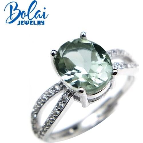Bolaijewelry,classical simple style natural green amethyst oval 8*10mm gemstone ring 925 silver jewelry for women wear best gift