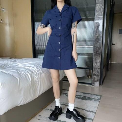Woman Dresses Blue Dress Womens Summer A- line Little Blue Skirt V-neck Suit Skirt Vestido De Mujer Femme Robe