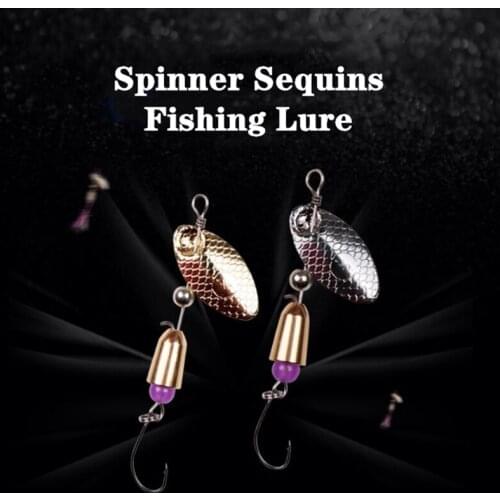 1pc Rotating Spinner Fishing Tackle for Bass Trout Perch Pike Sequins Wobbler Bait with Feather Fishing Lure